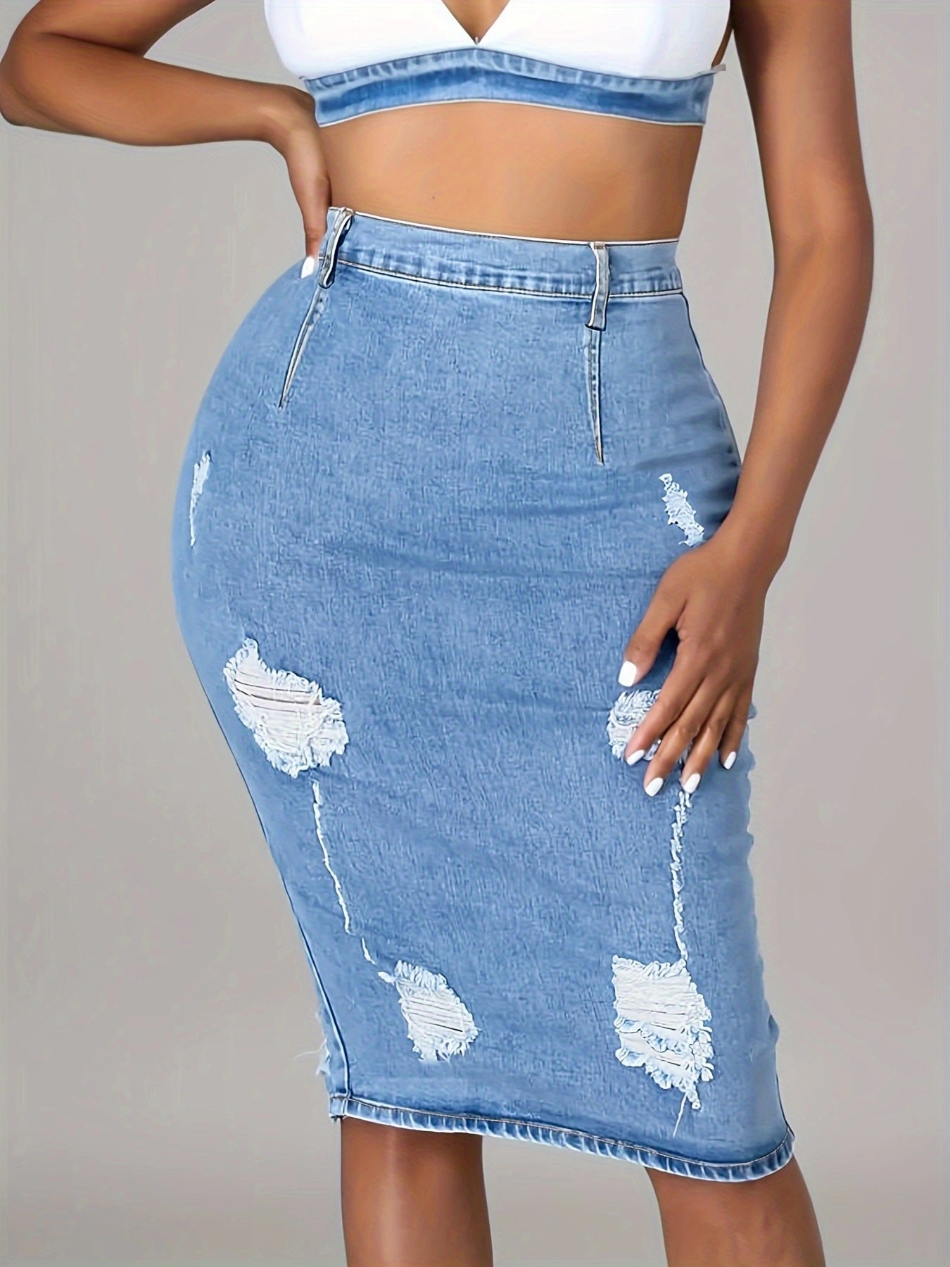 Jupe crayon taille haute Berg-Feldt pour femme avec effet déchiré tendance