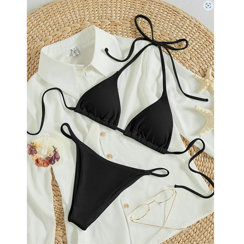 Ensemble de bikini en tricot côtelé pour femme avec hauts triangle et bretelles réglables, par berg-feldt