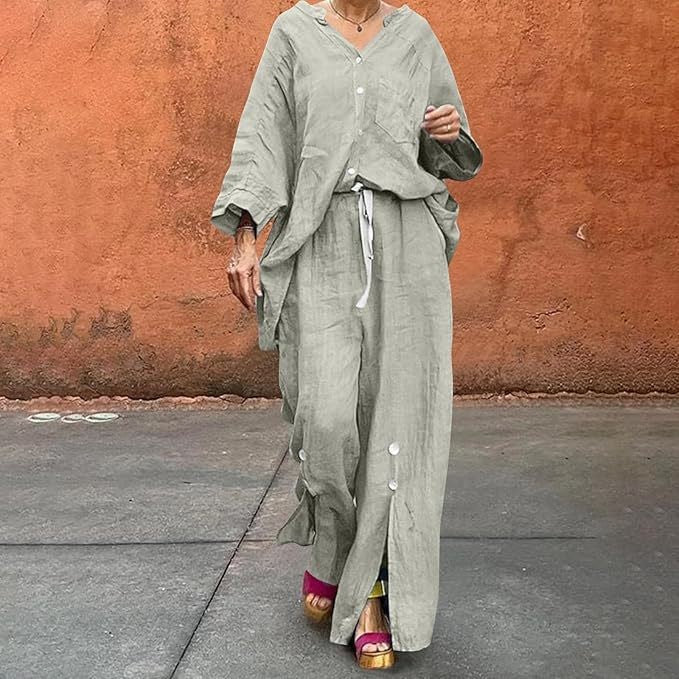 Ensemble en lin pour femme : coupe ample, décontractée, boutonnée, par berg-feldt