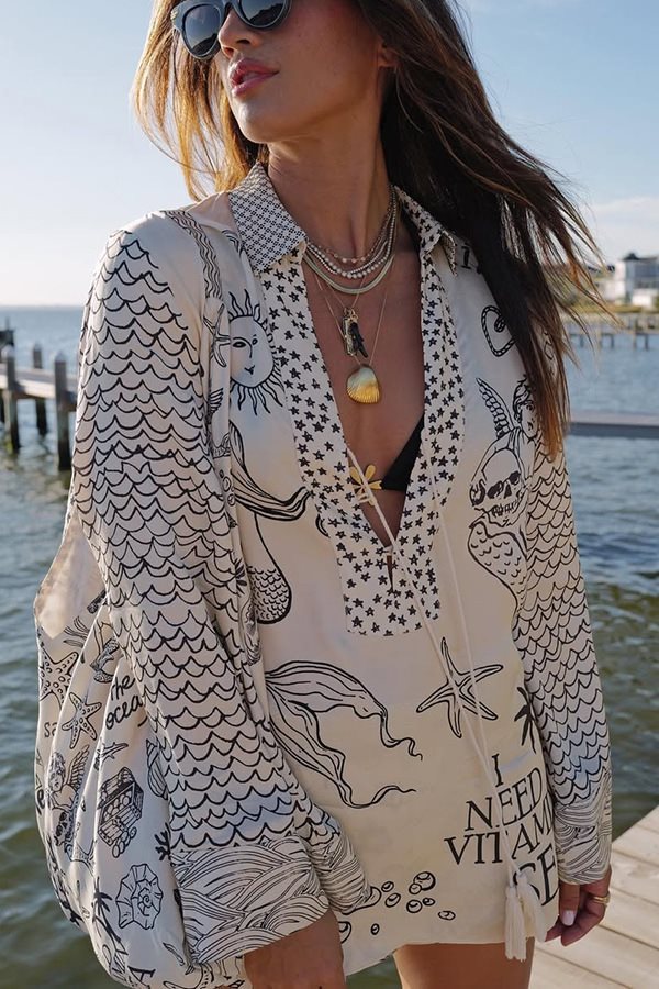 Chemise de plage légère pour femme de berg-feldt, motif marin, décolleté plongeant