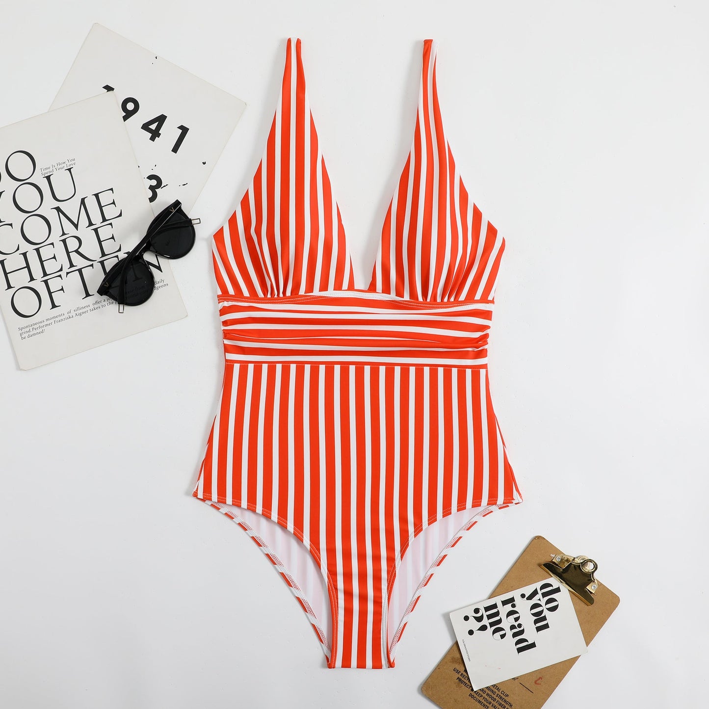 Maillot de bain femme Berg-feldt, échancré, rayé