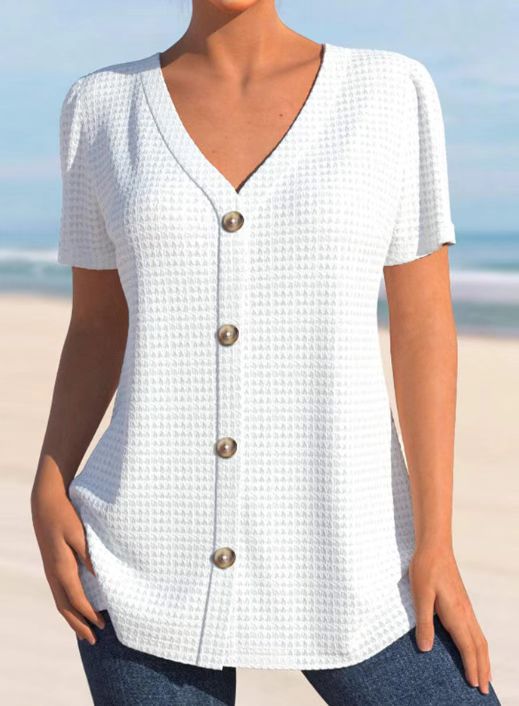 Chemisier élégant à manches courtes pour femme, avec fermeture boutonnée et texture