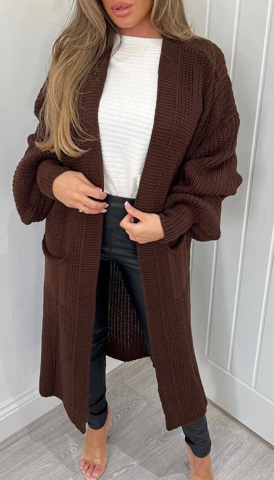 Gilet long femme en grosse maille avec poches pratiques Berg-Feldt