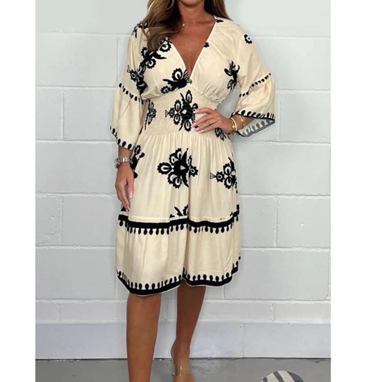 Robe d'été Fudus : florale, manches trois-quarts