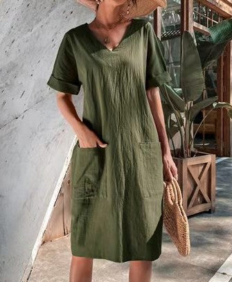 Lässiges Damen-Midikleid mit V-Ausschnitt und Taschen von berg-feldt