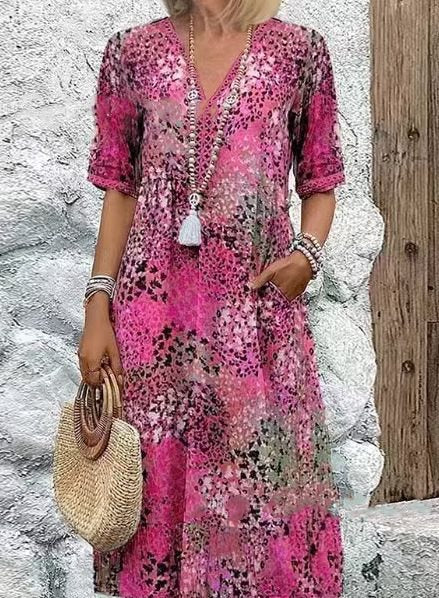 Leichtes Maxikleid für Damen mit V-Ausschnitt, Seitentaschen und 3/4-Ärmeln von berg-feldt