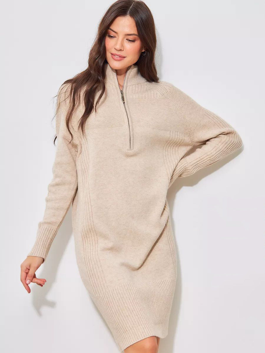 Robe en maille Berg-Feldt pour femme, col zippé court et manches raglan décontractées