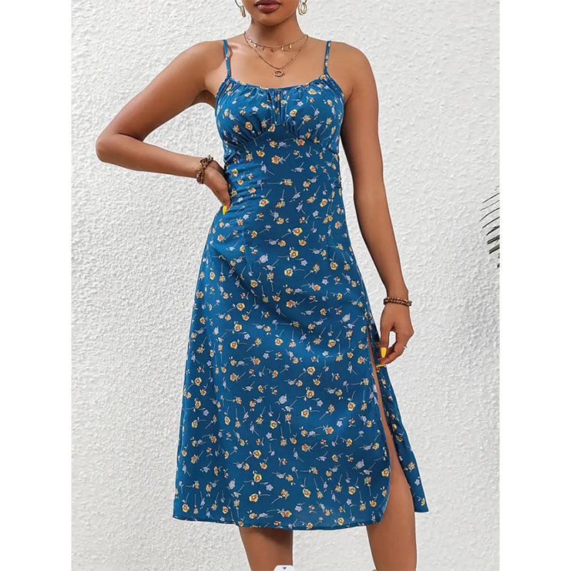 Robe midi fleurie Berg-Feldt pour femme avec fente prononcée