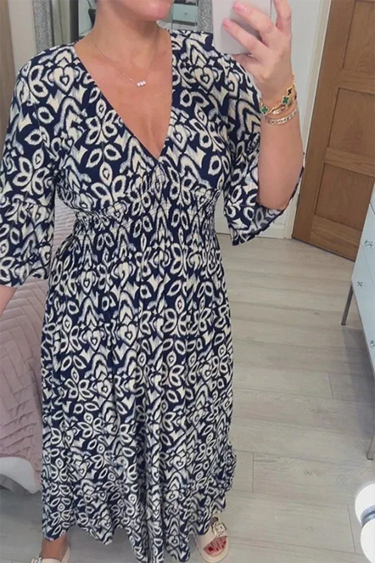 Robe longue pour femme avec col en V décontracté et manches larges berg-feldt