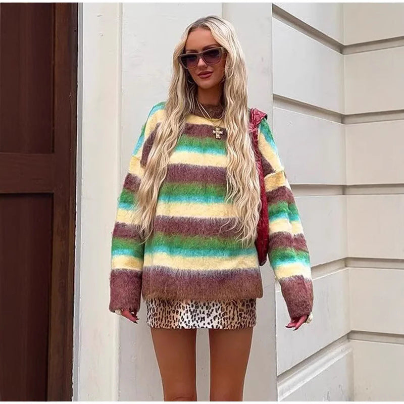 Damen Oversized Strickpullover mit farbenfrohen Streifen Berg-Feldt