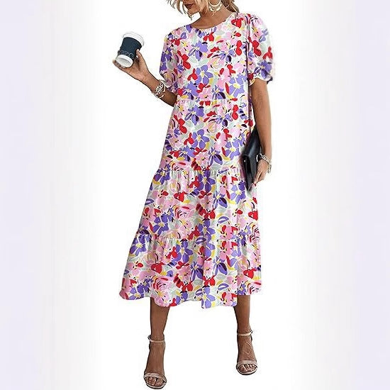 Robe mi-longue fleurie à manches larges pour femme de berg-feldt
