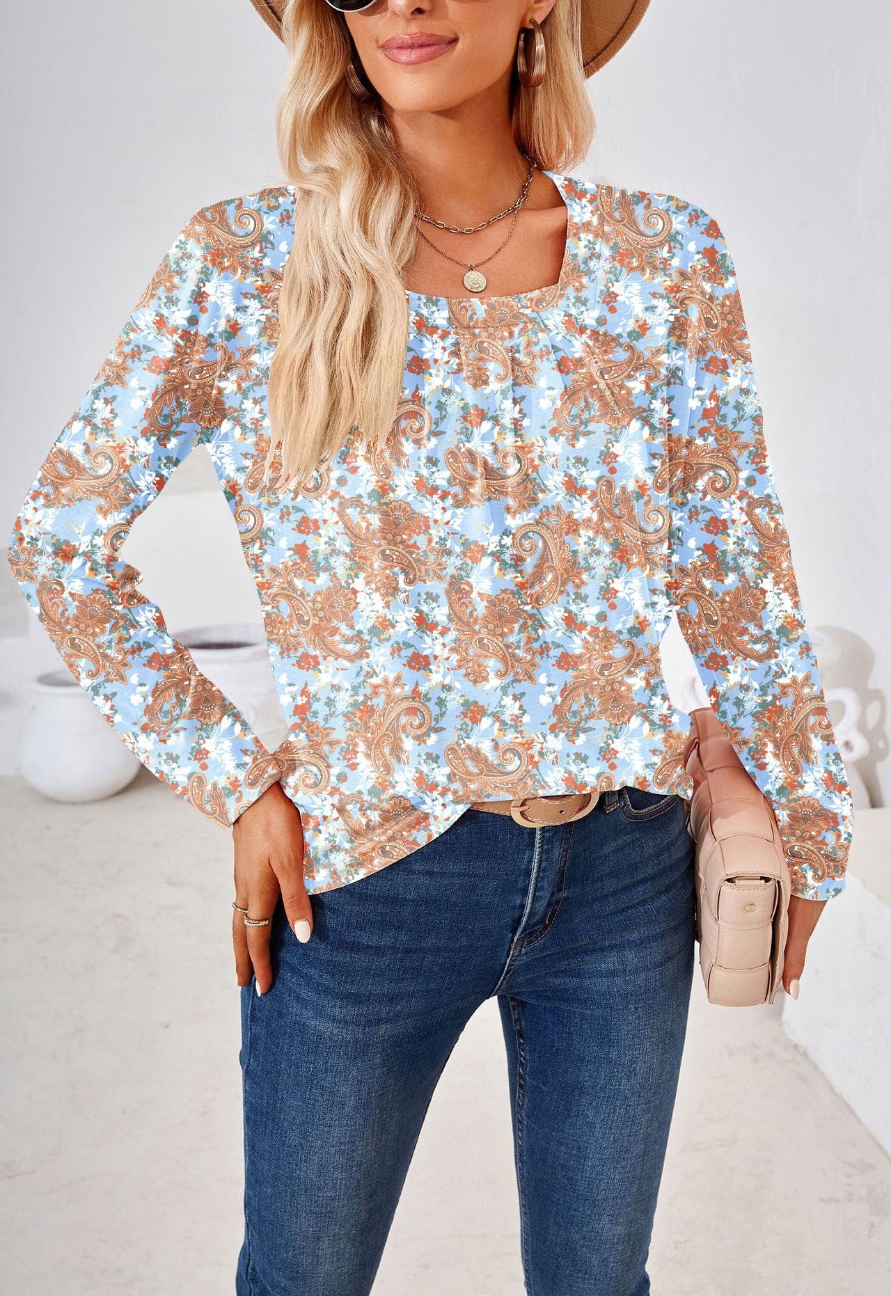 Chemisier à manches longues pour femme, motif floral et détail élégant de berg-feldt