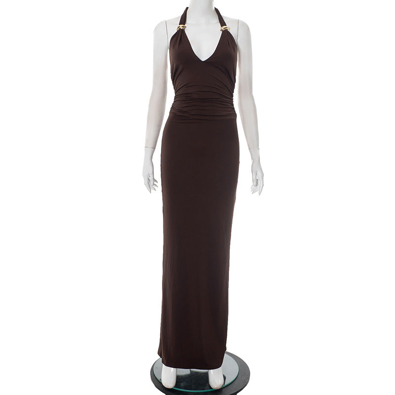 Elegantes Maxikleid für Damen mit Raffungen am Oberteil und Halterneck von berg-feldt