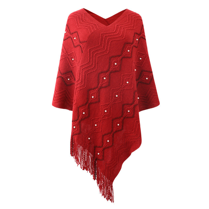 Poncho élégant pour femme avec motif texturé saisissant et franges décoratives Berg-Feldt