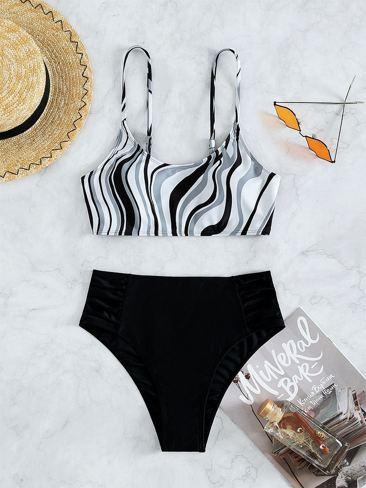 Ensemble bikini taille haute pour femme avec motif ondulé tendance berg-feldt