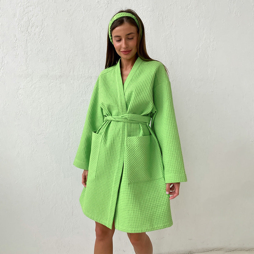 Peignoir femme en mélange de coton de qualité supérieure avec ceinture et poches pratiques Berg-Feldt