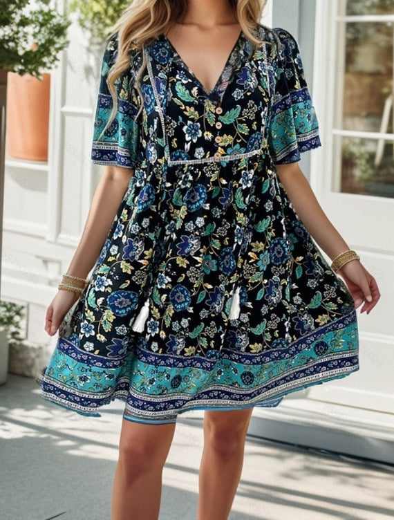 Robe décontractée élégante pour femme à imprimé floral et franges de berg-feldt