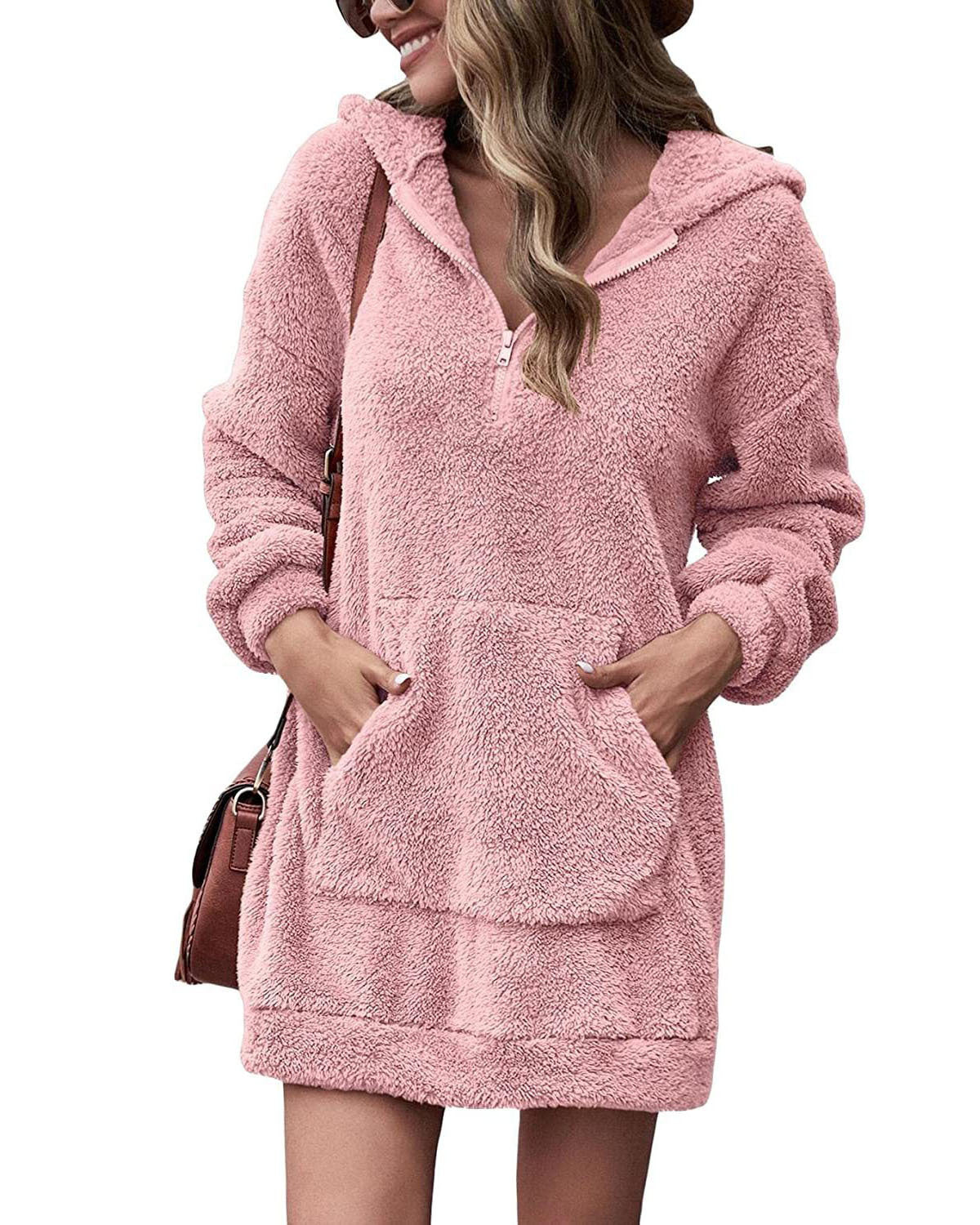 Damen Fleece-Kapuzenkleid mit Taschen und Reißverschluss Berg-Feldt