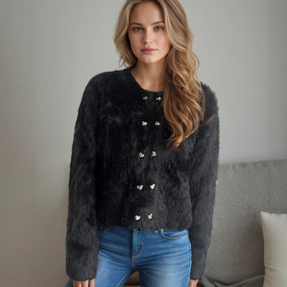 Cardigan douillet pour femme avec boutons en forme de cœur et coupe ample Berg-Feldt