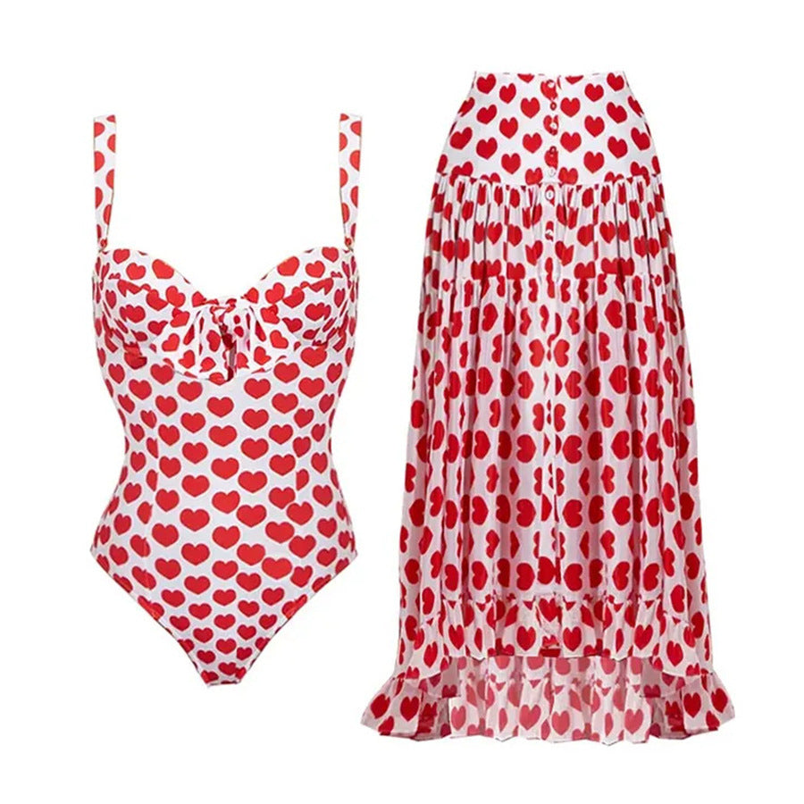Maillot de bain pour femme Berg-Feldt imprimé cœur et maxi robe assortie