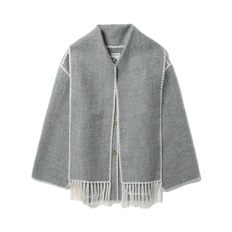 Damen Oversized Strickjacke mit Fransen und Taschen Berg-Feldt