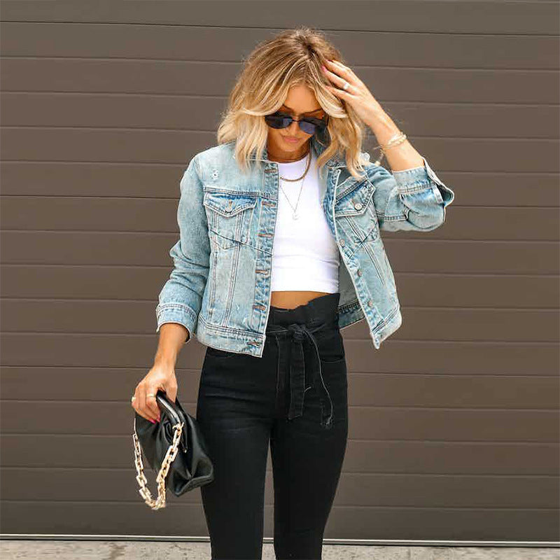 Damen Court Denimjacke im lässigen cropped Stil mit Fransendetails Berg-Feldt