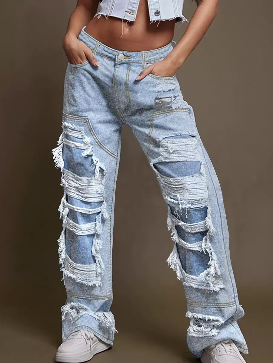 Jeans déchiré vintage pour femme, coupe décontractée Berg-Feldt