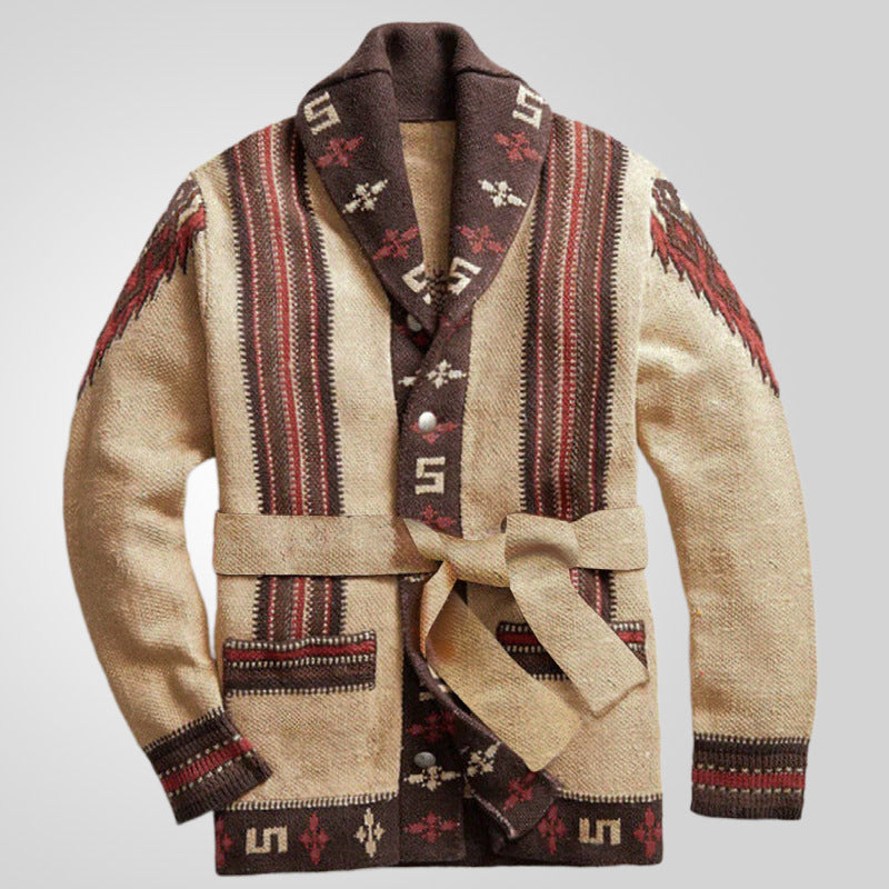 Cardigan en tricot pour femme avec motif artistique et ceinture exclusive Berg-Feldt