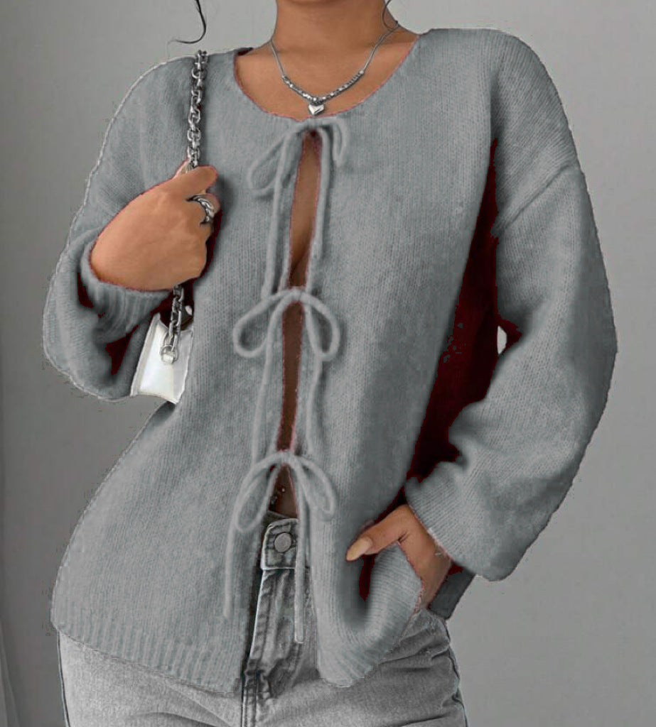 Damen Oversized Strickpullover mit dekorativem Schnürdetail Berg-Feldt
