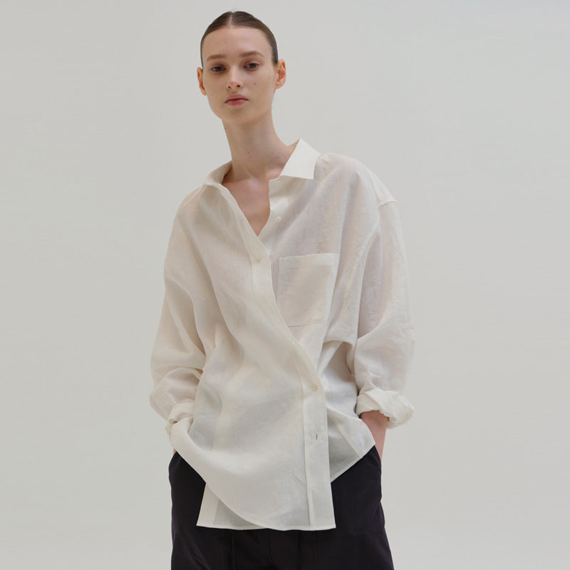 Baumwollbluse Damen, Langarm, locker fallend, Brusttasche, hochwertige Baumwolle, berg-feldt