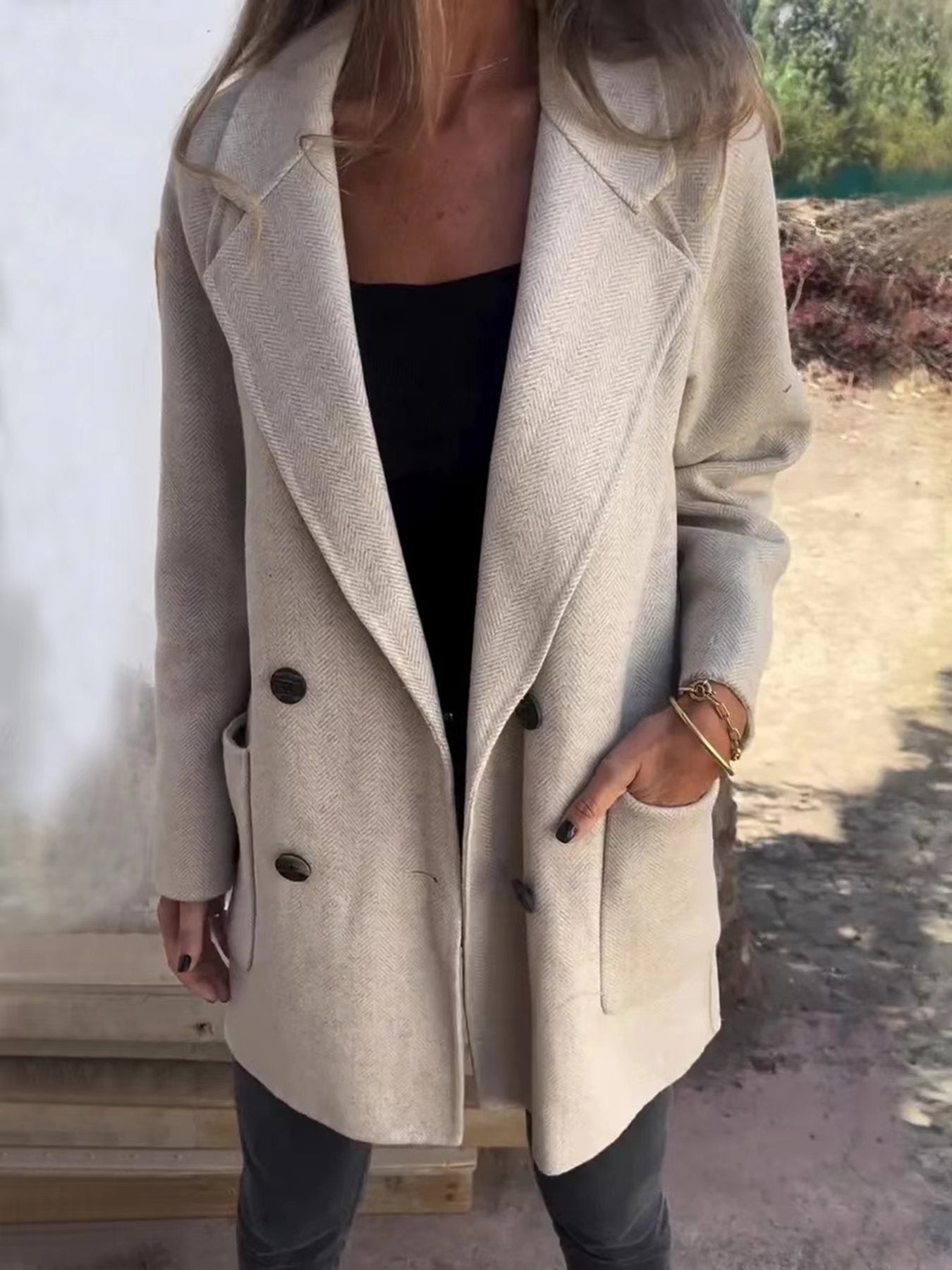 Berg-Feldt | Übercoat - Tailored Fit - Wollmischung - Doppelreiher - Reverskragen - Fischgradmuster
