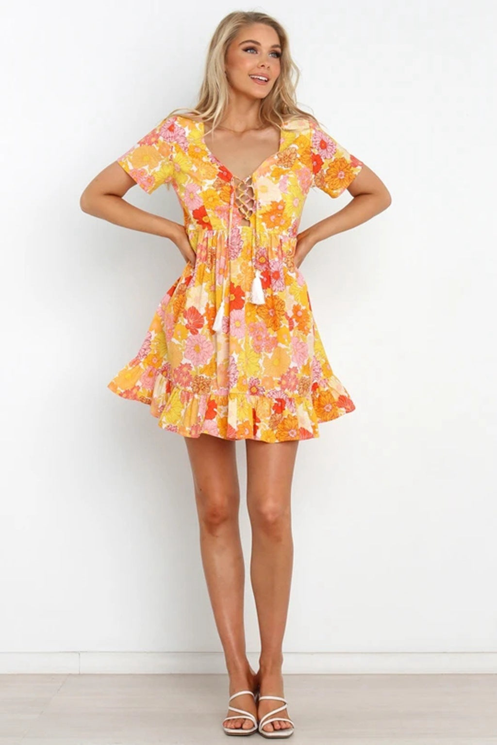 Robe trapèze Berg-feldt à lacets et imprimé floral pour femme