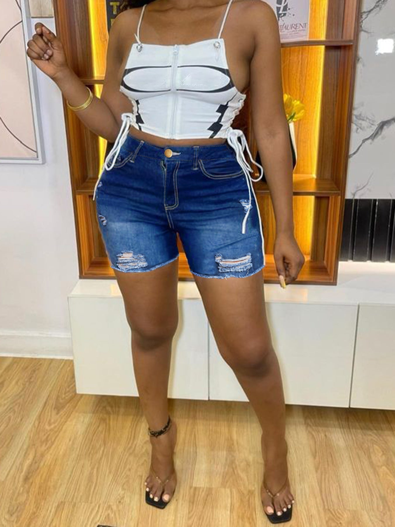 Shorts en jean tendance pour femme, coupe destroy et taille haute de berg-feldt