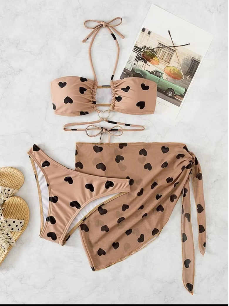 Berg-Feldt Bikini à Imprimé Cœur avec Jupe Paréo pour Femme