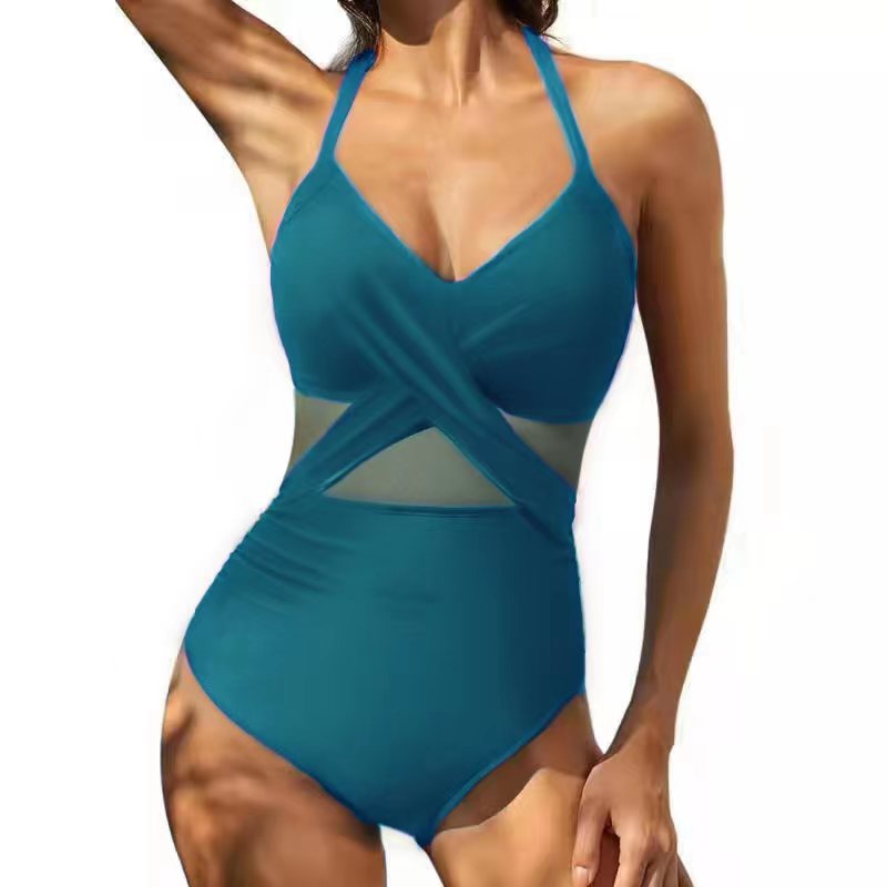 Maillot de bain femme à rayures et empiècements transparents taille haute berg-feldt