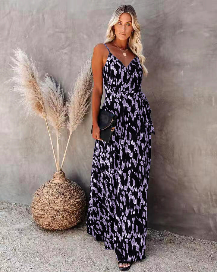 Nouvelle robe midi à fines bretelles et à imprimé floral Fudus pour femme