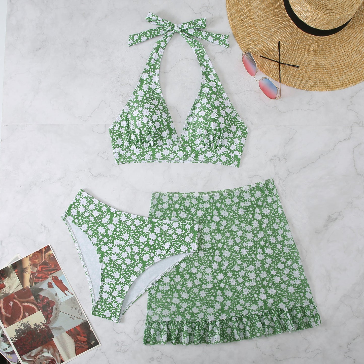 Ensemble bikini femme Berg-Feldt à imprimé floral avec short à volants
