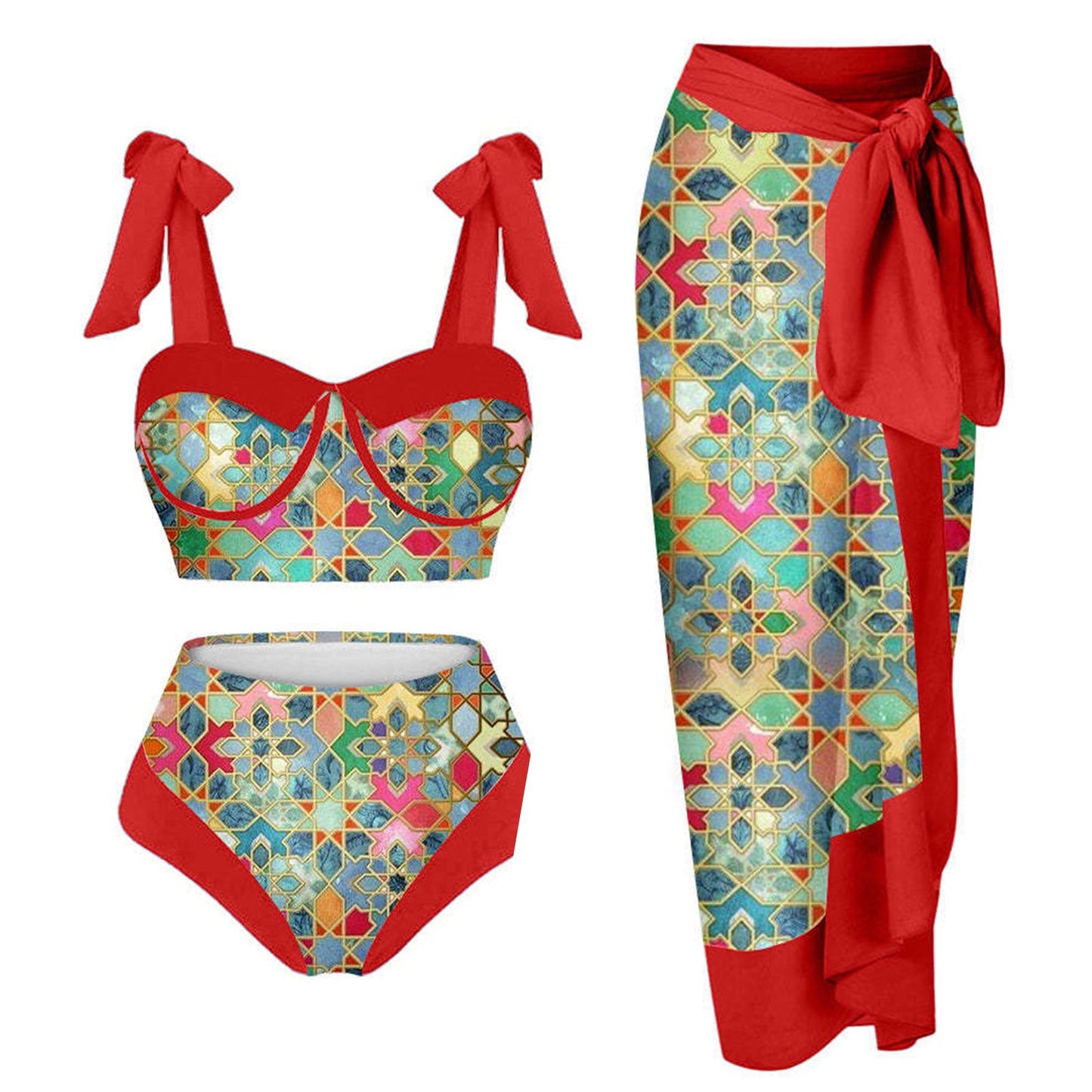 Ensemble de bikini Berg-Feldt pour femmes, taille haute, imprimé floral, avec jupe portefeuille assortie