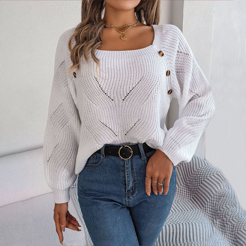 Berg-Feldt | Strickpullover mit Knöpfen Quadratischer Halsausschnitt Weiches und Feminines Design
