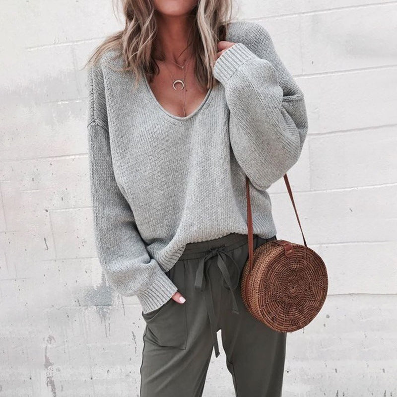 Women's casual V-neck pullover, loose fit with fine knit structure Berg-Feldt