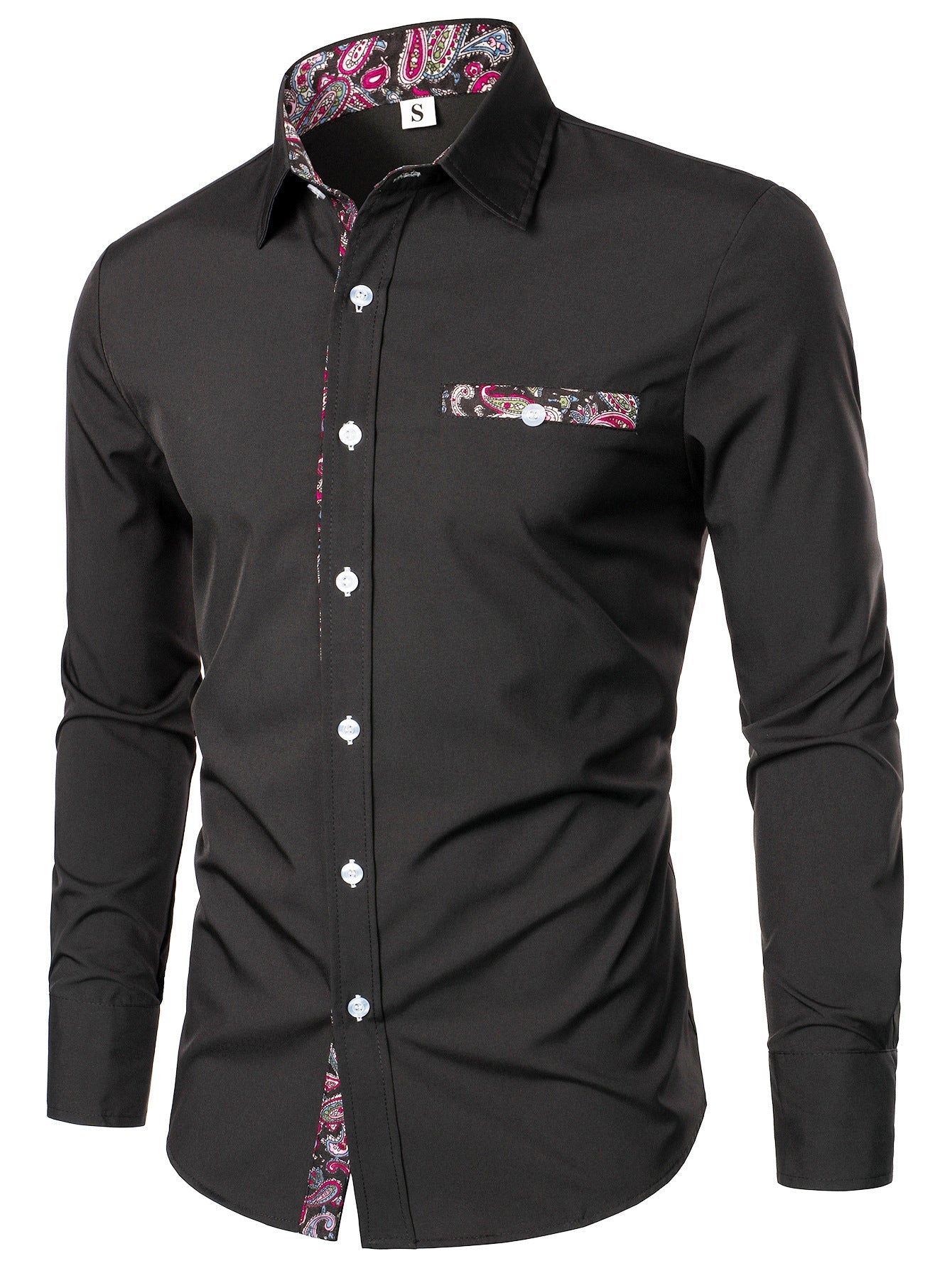 Chemise homme à manches longues avec motif cachemire à l'intérieur du col Berg-Feldt