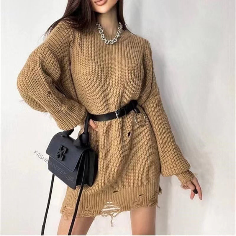 Robe tricotée grosse jauge pour femme, coupe décontractée et détails tendance Berg-Feldt