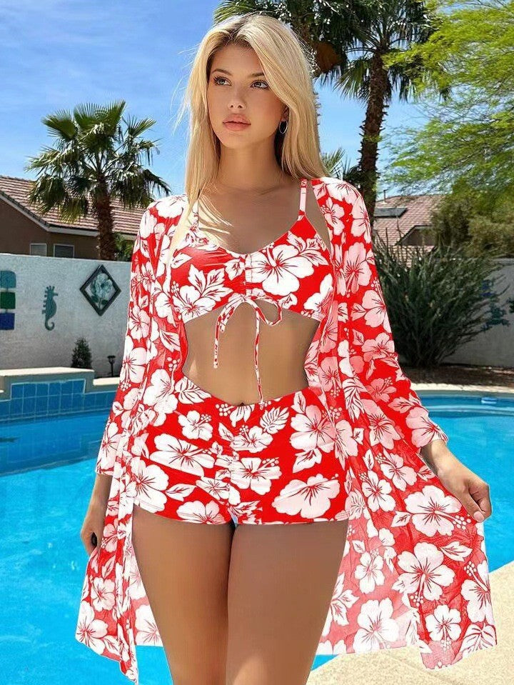 Ensemble bikini et paréo transparent à fleurs pour femme de berg-feldt