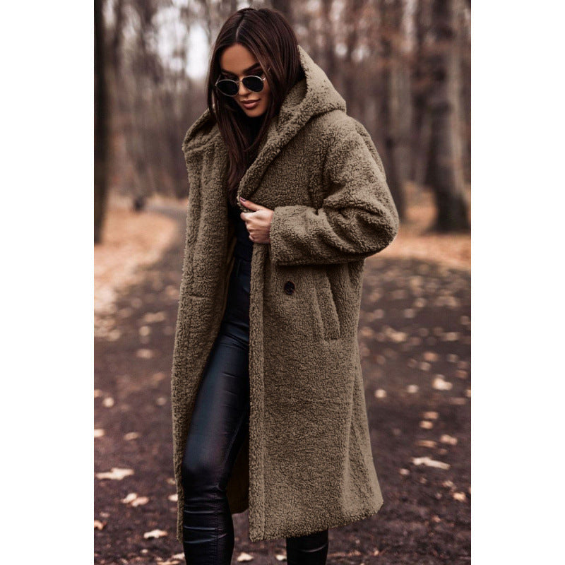 Damen Teddy manteau à capuche confortable avec fermeture à bouton Berg-Feldt