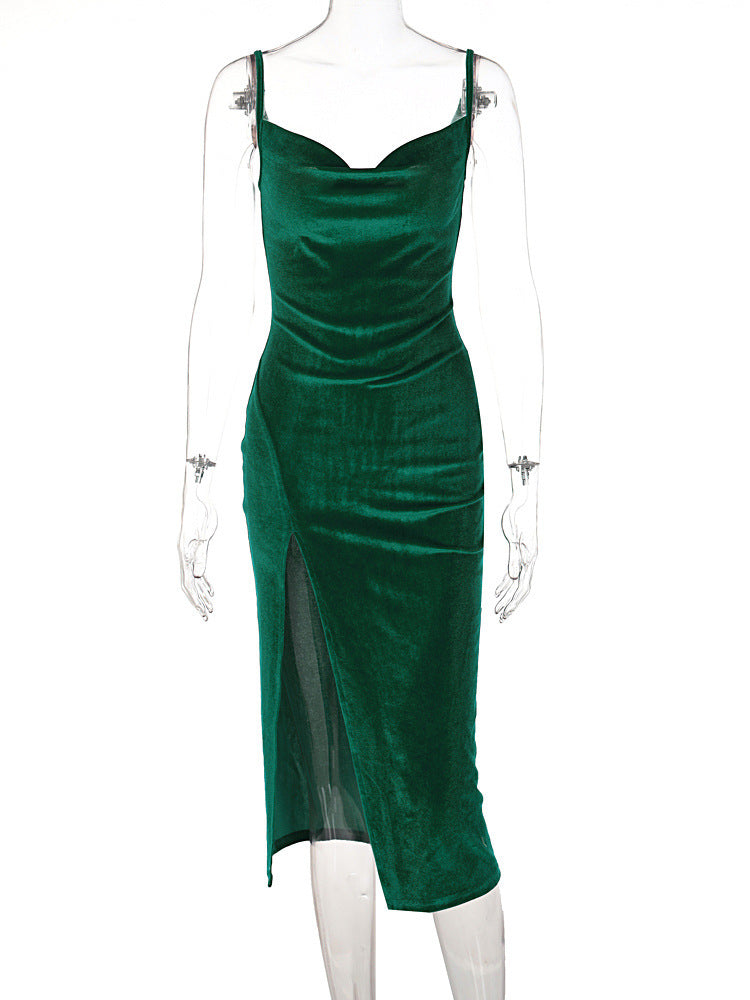 Robe en velours à décolleté plongeant et fente latérale Berg-Feldt pour femme