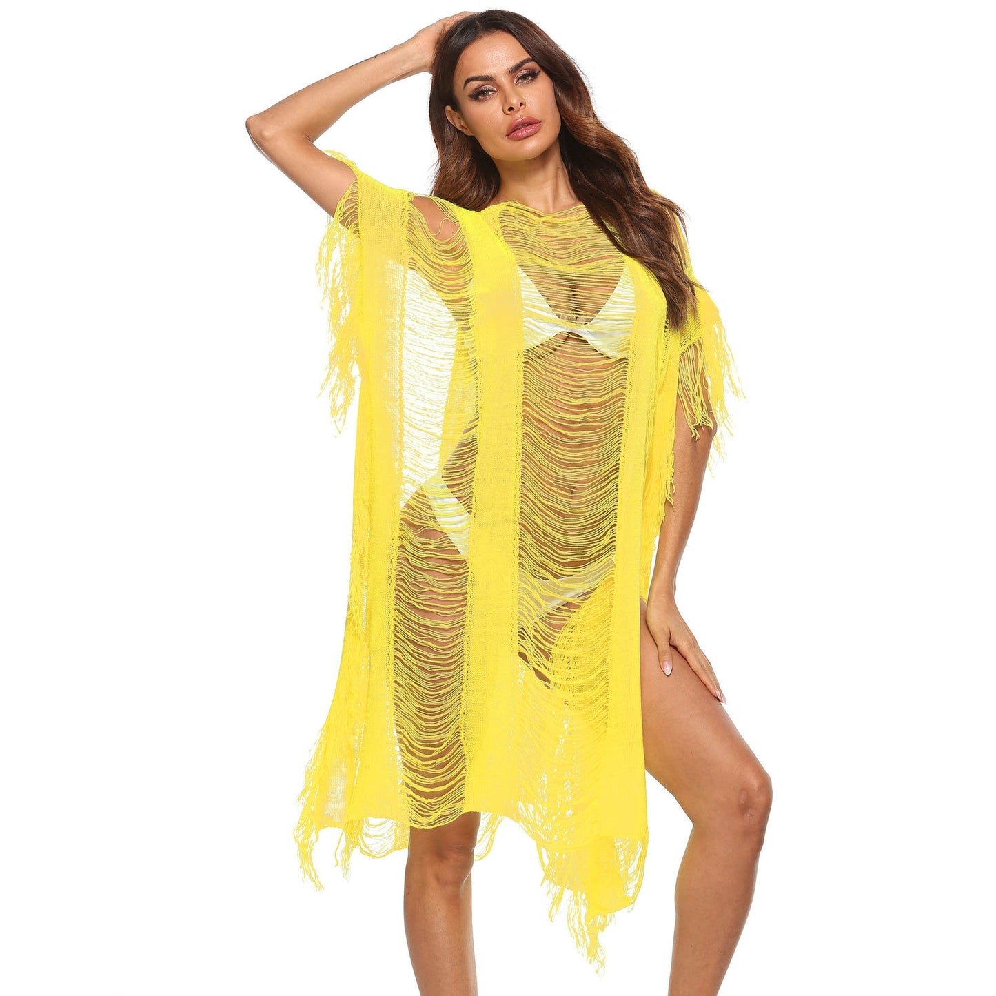 Women's lightweight beach kaftan with fringe by berg-feldt