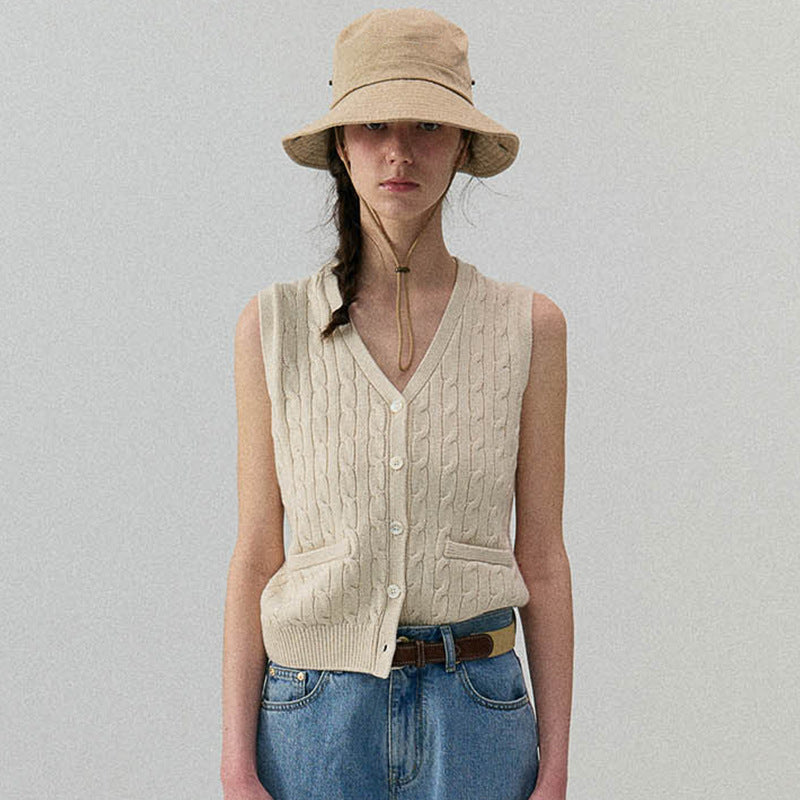 Gilet en tricot classique pour femmes avec motif torsadé et poches de berg-feldt