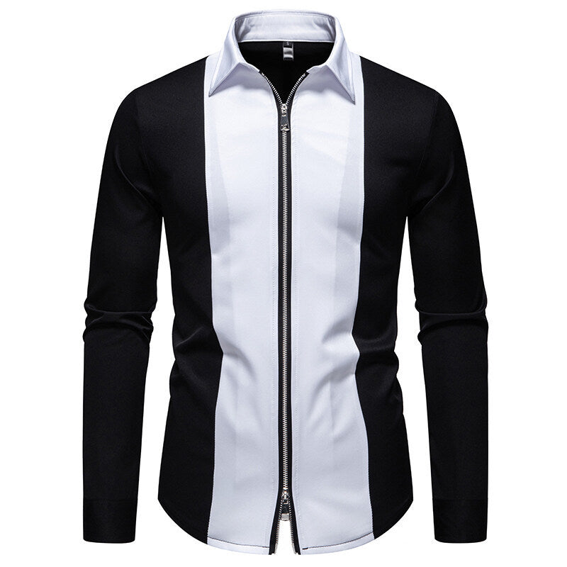 Herren modisches Langarmshirt mit stylischem Stehkragen und kontrastierenden Paspeln Berg-Feldt