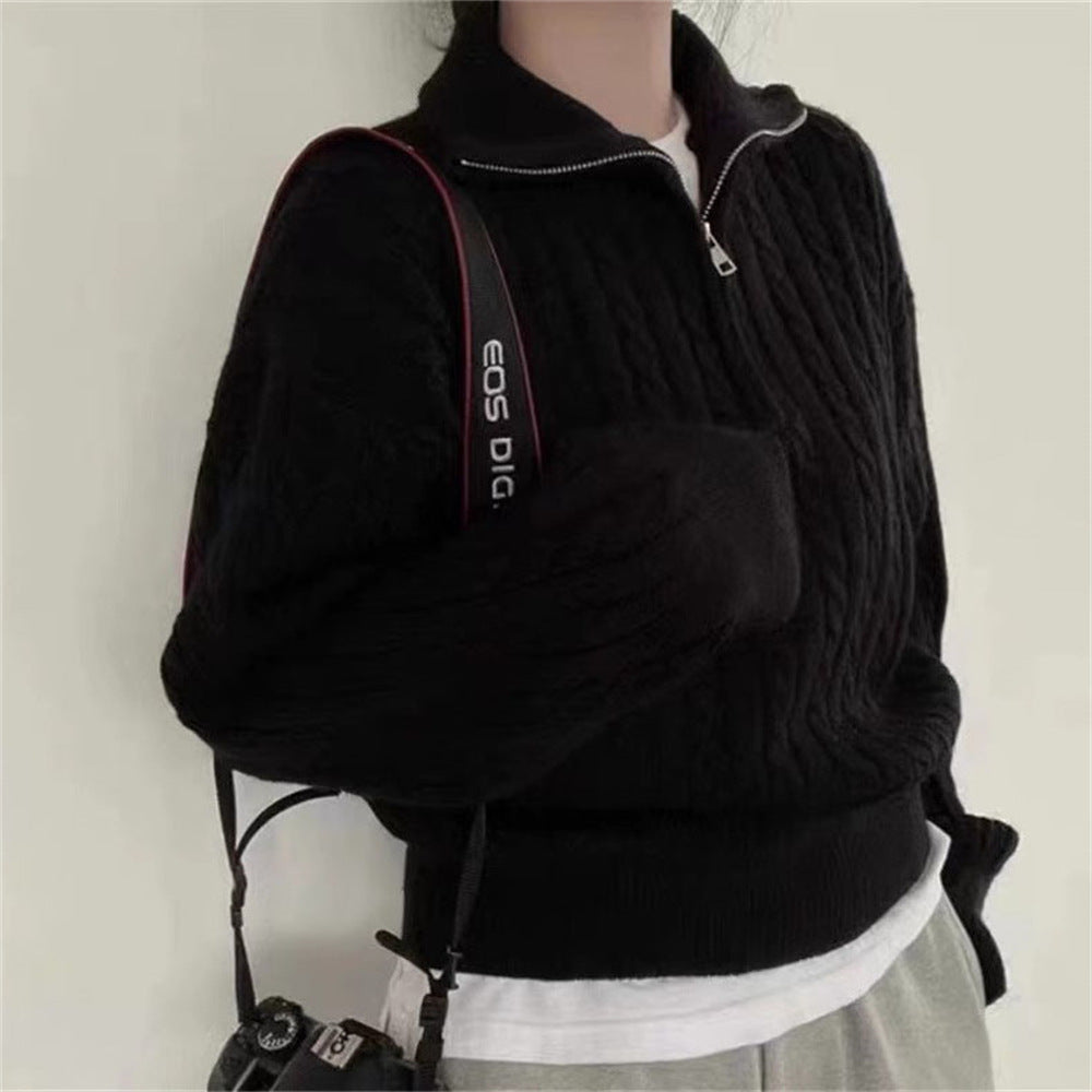 Pull tricoté douillet pour femme avec col montant et fermeture éclair Berg-Feldt
