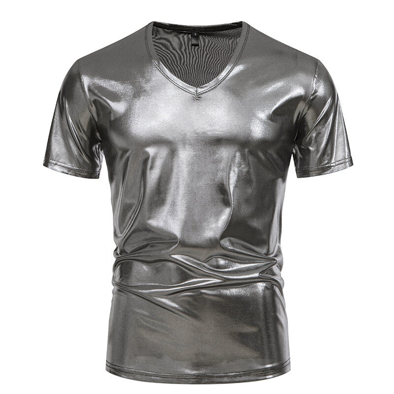 Herren V-Ausschnitt T-Shirt aus glänzendem Material mit persönlichem Stil Berg-Feldt
